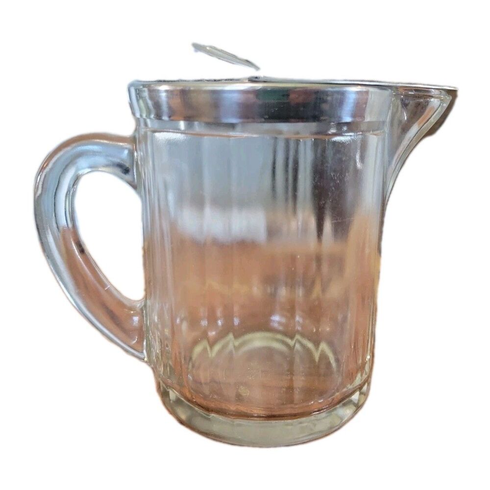 Vintage Jeannette Glass Syrup Pitcher 1966 Bloomfield Ind Ribbed Diner Dispenser